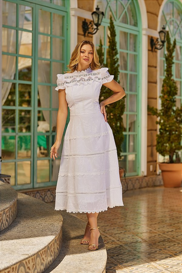 VESTIDO MIDI EM LAISE PARA CASAMENTO CIVIL, BATIZADO, CULTO ECUMÊNICO, -  Malva Charme