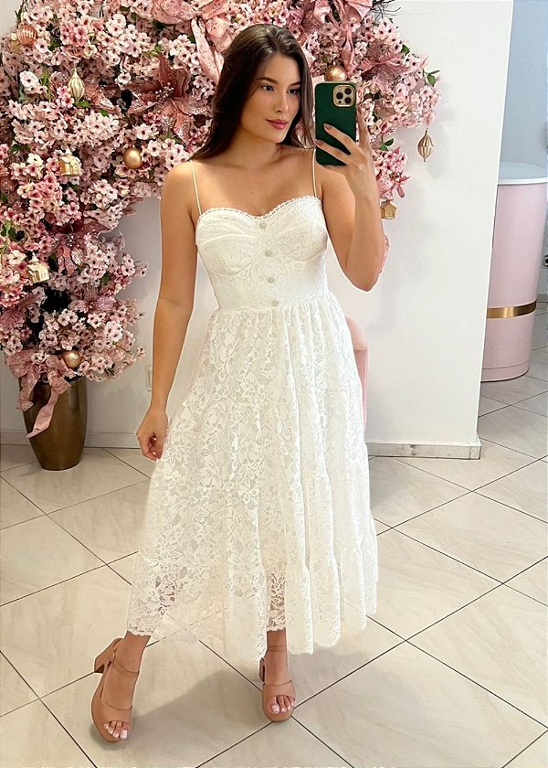 VESTIDO MIDI COM ALÇA PARA CASAMENTO CIVIL, BATIZADO, CULTO ECUMÊNICO, NOIVADO E OUTROS