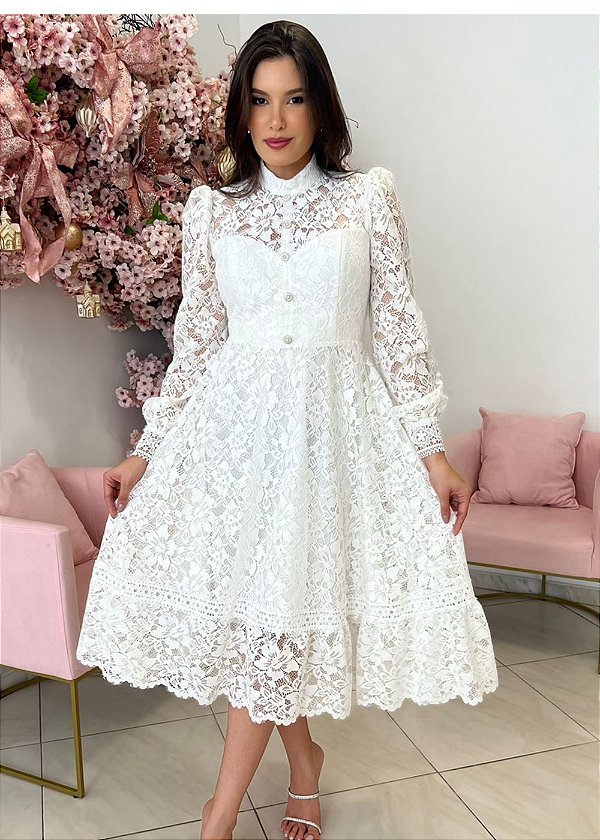 VESTIDO MIDI PRINCESA PARA CASAMENTO CIVIL, BATIZADO, CULTO ECUMÊNICO, NOIVADO E OUTROS