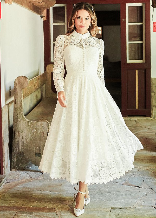 VESTIDO MIDI IMPERATRIZ COM MANGA LONGA