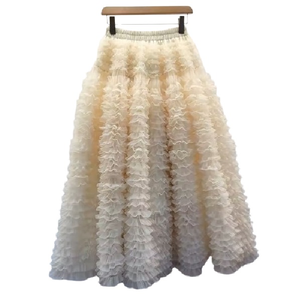 Saia rodada de chiffon com babado OldLace