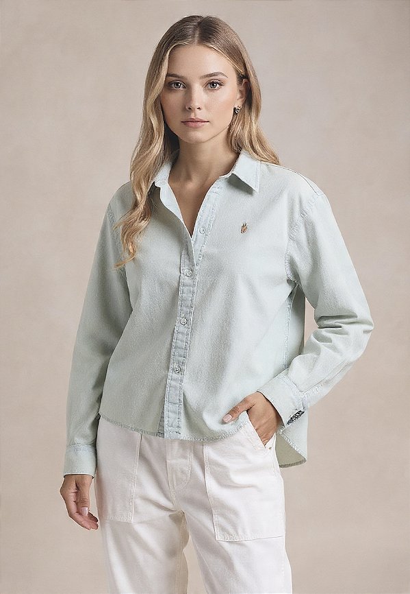 POLO RALPH LAUREN Camisa com botões cropped de chambray com modelagem quadrada