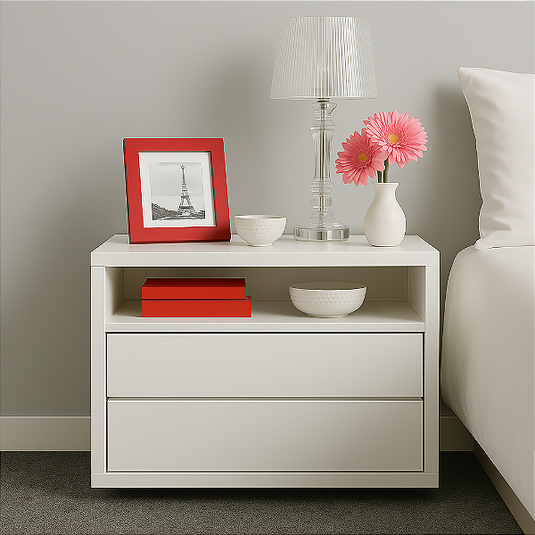 Mesa de Cabeceira Branca Clean com 2 Gavetas – 100% MDF | Design Moderno e Funcional