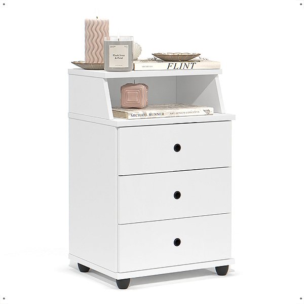 Mesa Cabeceira 3 Gavetas Nicho Decorativo Mesinha Quarto Luxo Nova Lateral Cama