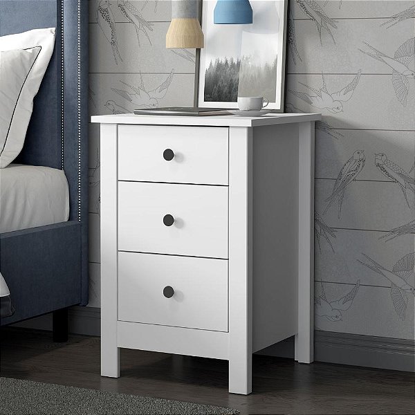 Mesa de Cabeceira Italiana com 3 Gavetas na cor Branco