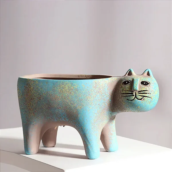 Vaso Decorativo em Formato de Gato Azul