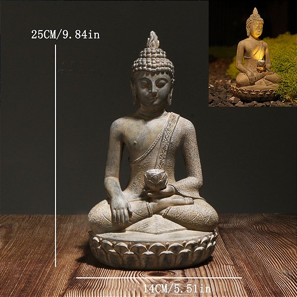 Estátua de Buda movida a energia solar inspirada em Zen com luz - Decoração Jardim