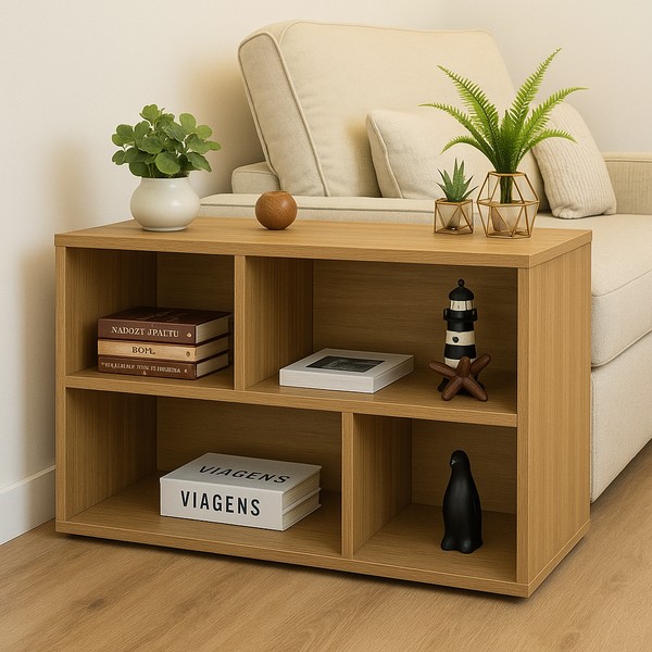 Mesa Lateral de Sofá com Nichos e com Fundo - 100% MDF - Escolha sua cor
