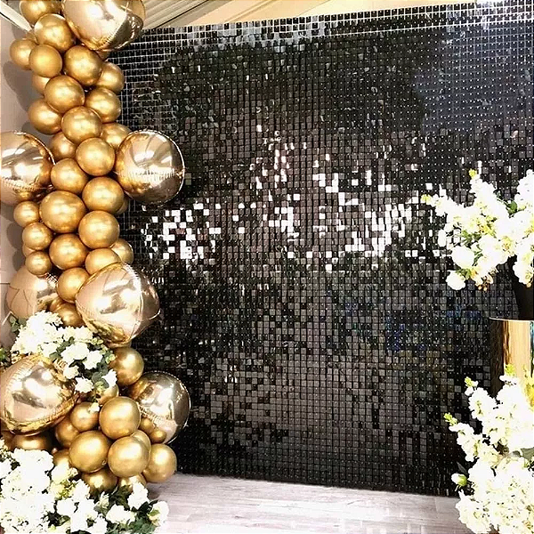 Placa painel shimmer wall muro lantejoula Preto