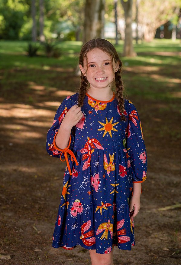 VESTIDO 3 BABADOS VIÉS VELUDO CÉU DE ESTRELAS