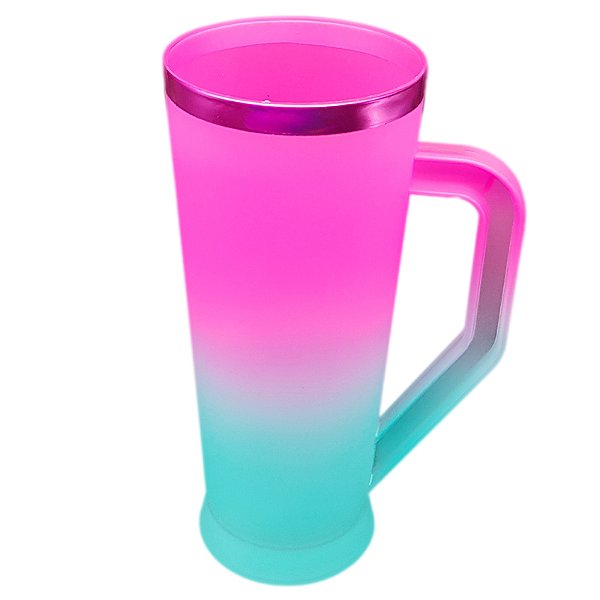 Caneca long thiffany e rosa com borda rosa