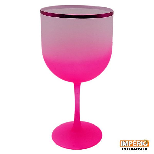 Taça gin fosca rosa neon borda rosa