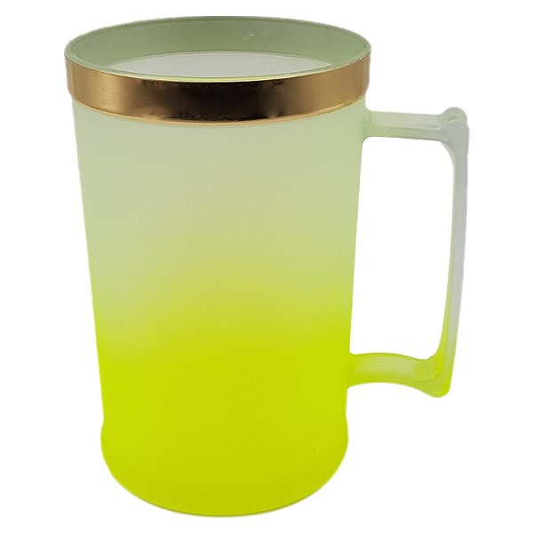 Caneca chopp fosca amarelo com borda dourada