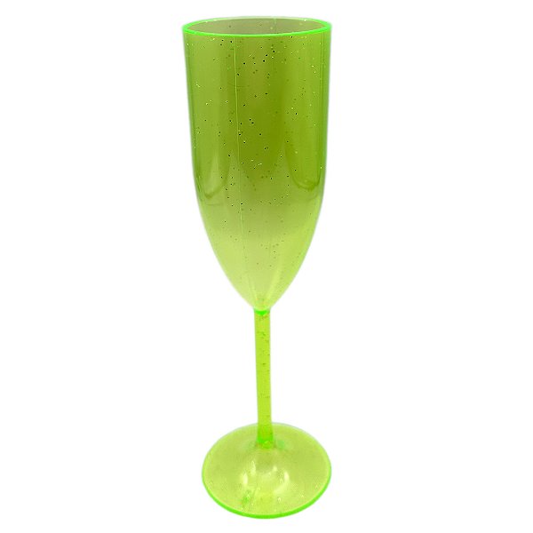 Taça champanhe acrílica verde com glitter