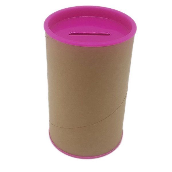 Cofrinho de papelão tampa e base rosa pink