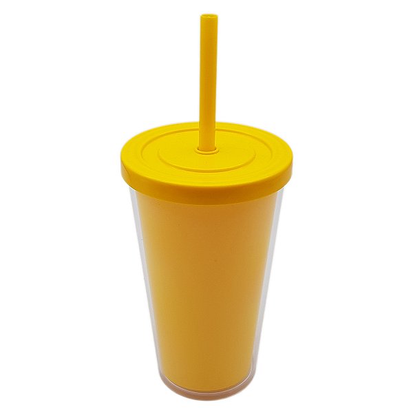 Copo hatch parede dupla acrílico amarelo 500ml