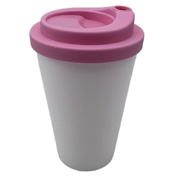 Copo Café Branco com Tampa Rosa Bebê