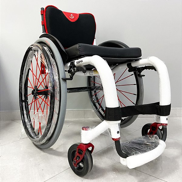 Cadeira de Rodas Monobloco Sigma Smart Branco c/ Vermelho