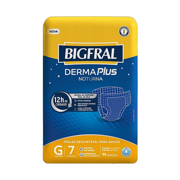 Fralda Bigfral Derma Plus Noturna G 7 Unidades