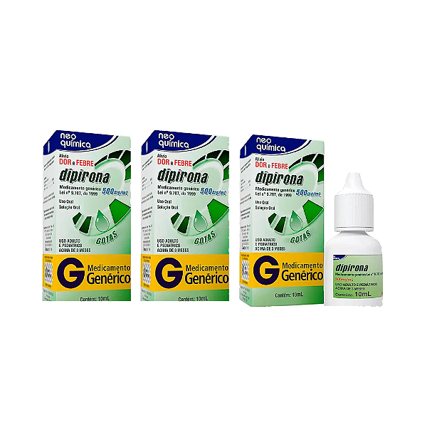 Kit 3 Frascos Dipirona Sódica 500mg Genérico Gotas 20ml