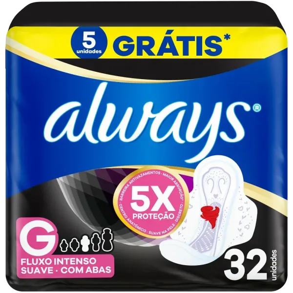 Absorvente Always Noturno Suave Tamanho G com Abas 32 Unidades