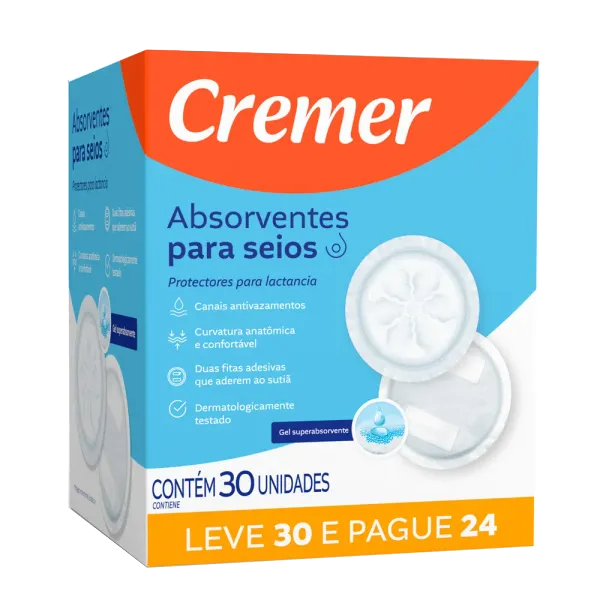 Absorvente Cremer Para Seios Leve 30 Pague 24 Unidades
