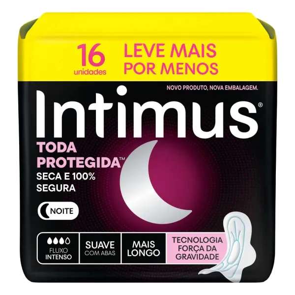 Absorvente Intimus Gel Noturno Longo Cobertura Suave com Abas 16 Unidades