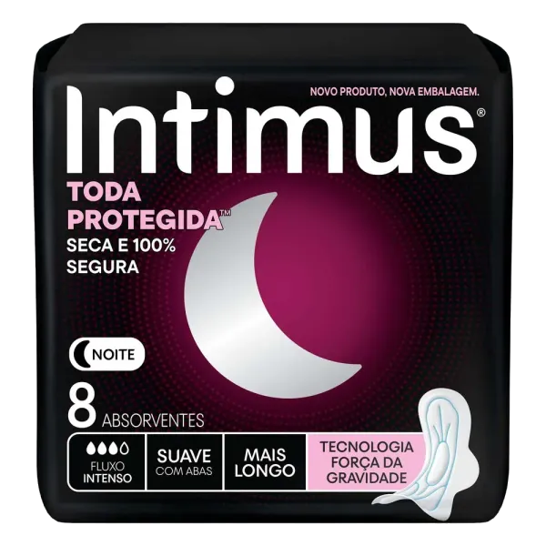 Absorvente Intimus Gel Noturno Longo Cobertura Suave com Abas 8 Unidades