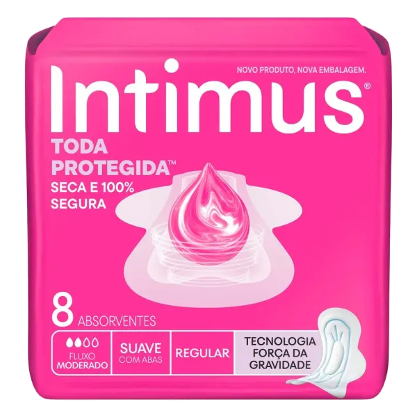 Absorvente Intimus Gel Tripla Proteção Cobertura Extra Suave Com Abas 8 Unidades