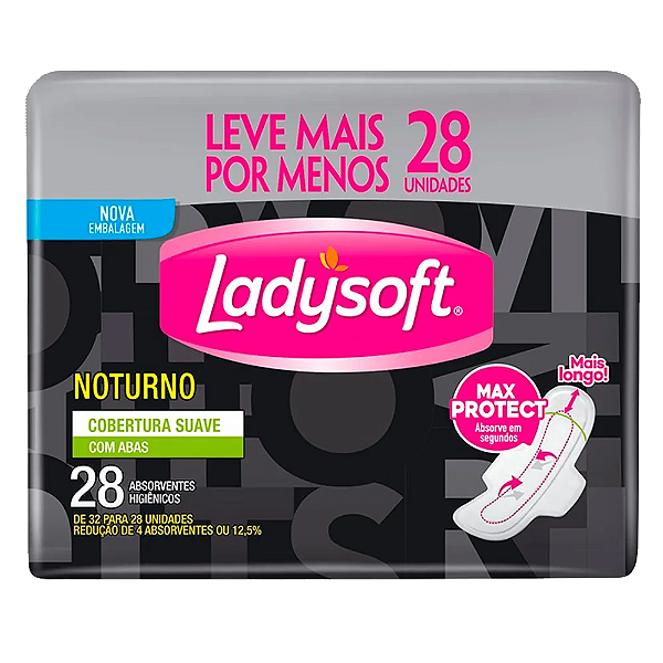 Absorvente Ladysoft Normal Noturno Cobertura Suave com Abas 28 Unidades