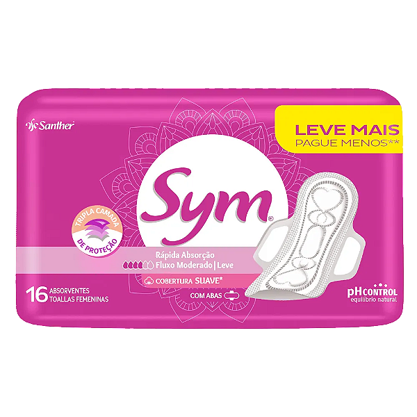 Absorvente Sym Cobertura Suave com Abas 16 Unidades