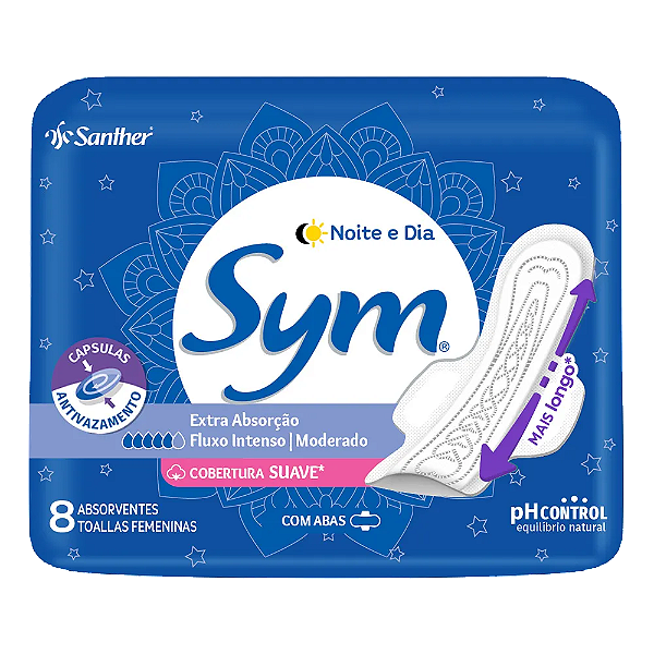 Absorvente Sym Noite & Dia Suave Com Abas 8 Unidades