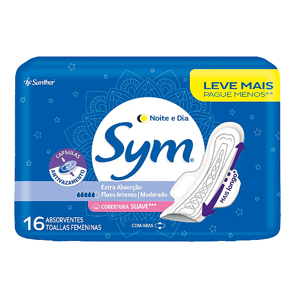 Absorvente Sym Noite & Dia Suave Com Abas 16 Unidades