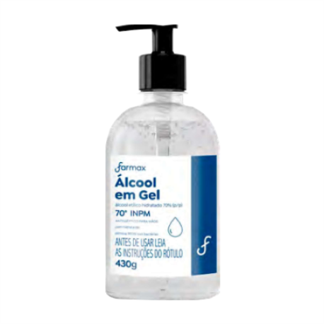 Álcool 70% Farmax frasco com 430g de gel de uso dermatológico