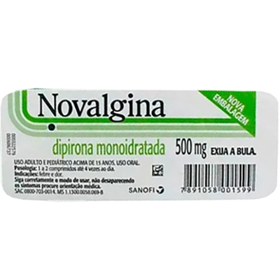 Novalgina 500mg cartela com 10 comprimidos