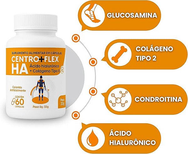 Centro+Flex HA | Ácido Hialurônico e Colágeno Tipo 2 Combo Duplo com 60 capsulas