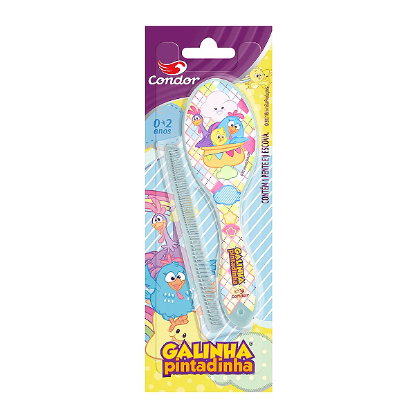 Conjunto 1 Escova + 1 Pente de Cabelo Condor Baby Galinha Pintadinha