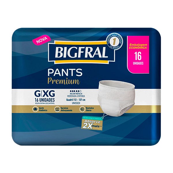 Roupa Íntima Descartável Bigfral Pants Premium Tamanho G/XG16 Unidades