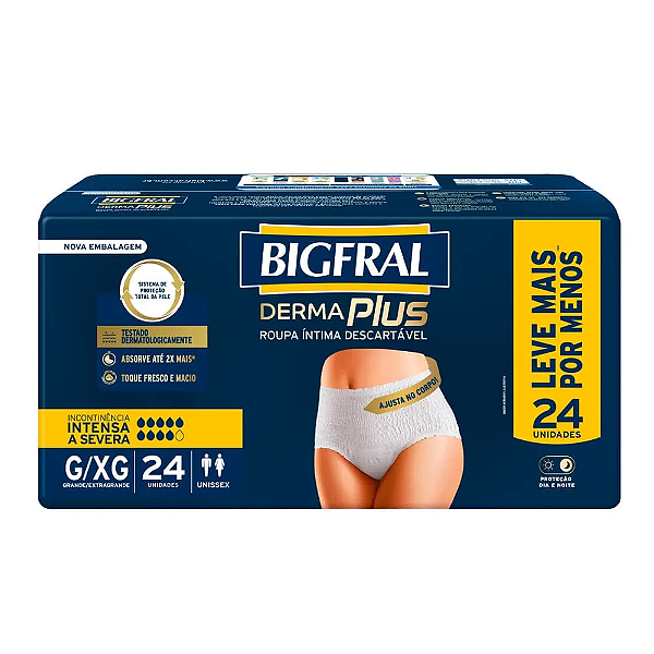 Roupa Íntima Descartável Unissex Bigfral Derma Plus Tamanho G/XG 24 Unidades
