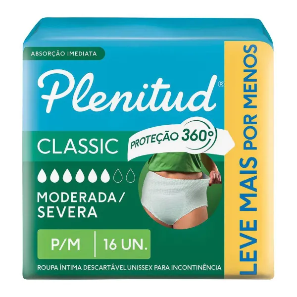 Roupa Íntima Plenitud Classic Tamanho P/M 16 Unidades