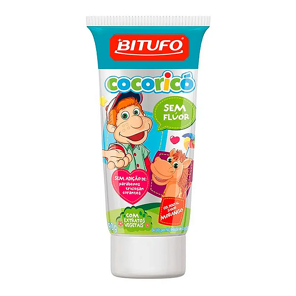 Gel Dental Bitufo Cocoricó Sem Flúor Sabor Morango 90g