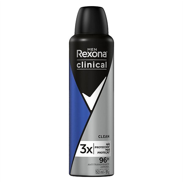 Desodorante Aerosol Rexona Clinical Men Clean 96h 150ml