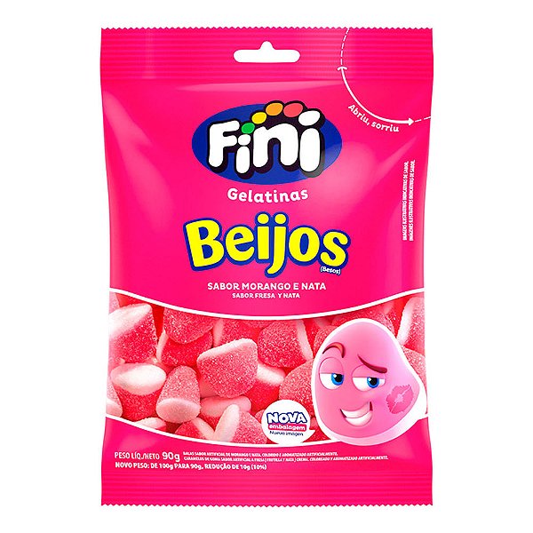Balas de Gelatina Fini Beijos de Morango 90g