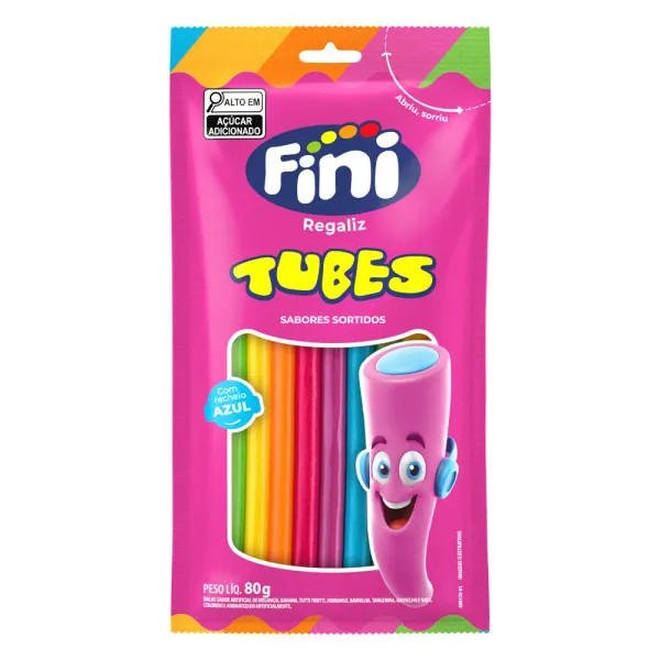 Balas de Gelatina Fini Tubes Arco Iris com 80g