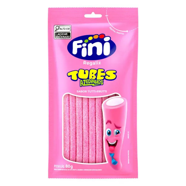 Balas de Gelatina Fini Tubes Azedinhos Sabor Tutti Frutti 80g