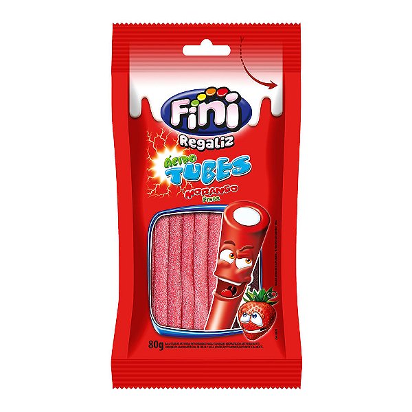 Balas de Gelatina Fini Tubinho de Morango Cítrico 80g