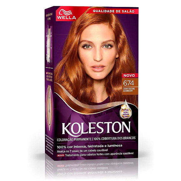 Tintura Creme Koleston Wella Louro Escuro Acobreado 674