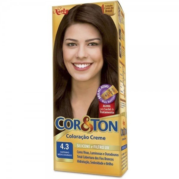 Tintura Creme Cor & Ton Niely Nuances Castanho Médio Dourado 4.3