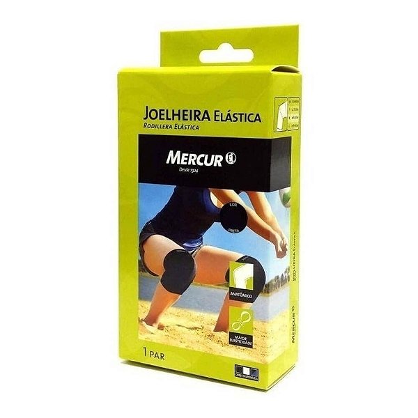 Joelheira Elastica Mercur Preta Tamanho M com 1 Par