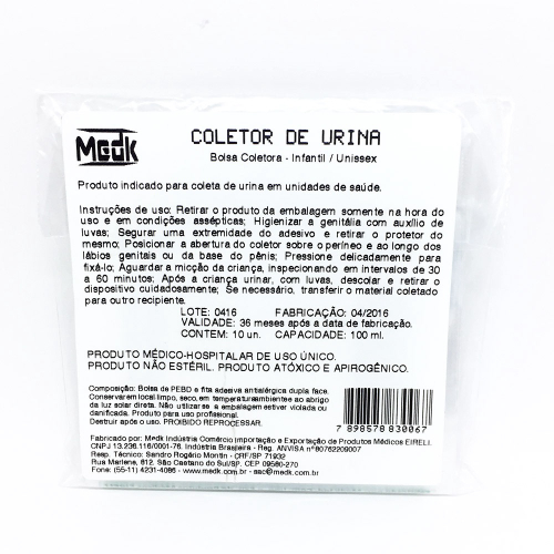 Coletor De Urina Infantil Unissex Medk 1 unidade